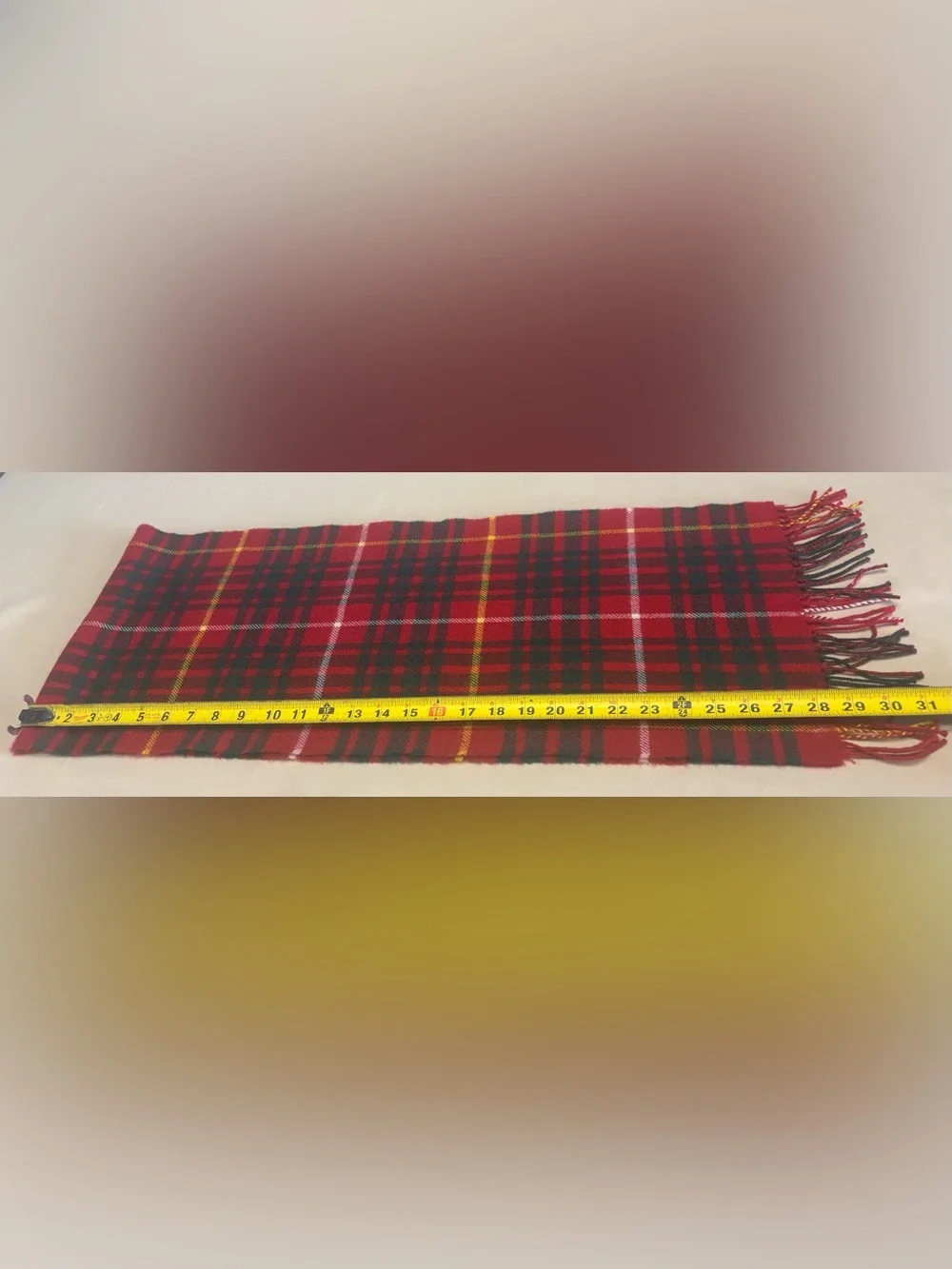 Ingles Buchan 100% Lambswool Tartan Scarf 12 X 62” Scotland Fringe Red Holiday